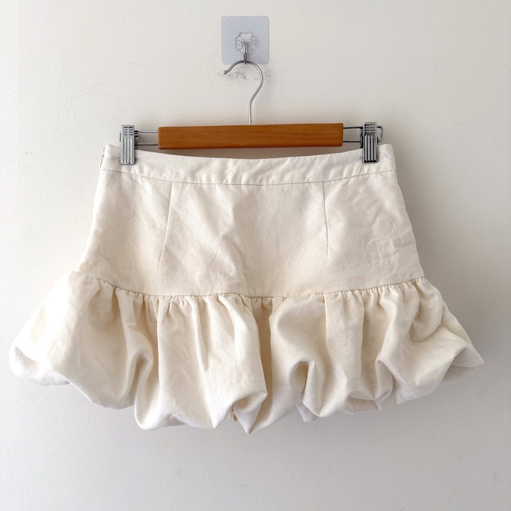 Zara Bubble Hem Micro Mini Skirt Women M Cream Linen Blend Coquette Y2K Romantic - Picture 2 of 8